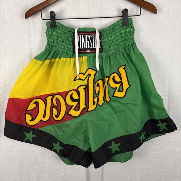 Vintage Ringside Satin Green Yellow Red Muay Thai Boxing Shorts Size XL - Picture 1 of 8